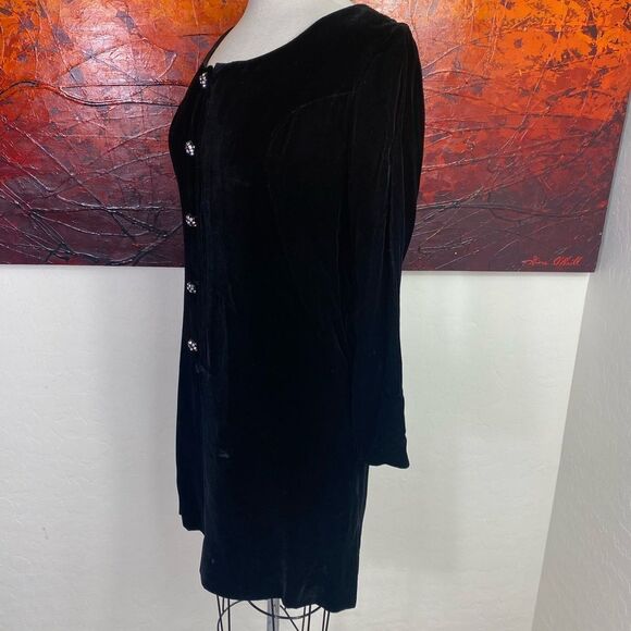 Black Velvet Vintage Dress 9 long sleeve above the knee w/rhinestones bu… - Picture 10 of 13